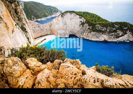 navagio Beach mit dem berühmten Schiffbruch in Zante, Griechenland Stockfoto