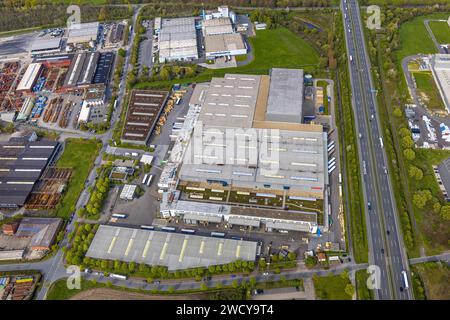 Luftaufnahme, Gewerbegebiet auf den Kämpen, Claas Parts Logistics Center, Uentrop, Hamm, Ruhrgebiet, Nordrhein-Westfalen, Deutschland Stockfoto