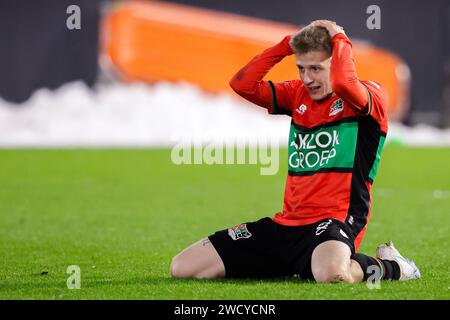 Nijmegen, Niederlande. Januar 2024. NIJMEGEN, NIEDERLANDE - 17. JANUAR: Magnus Mattsson von NEC sieht beim TOTO KNVB Cup Spiel zwischen NEC Nijmegen und Go Ahead Eagles am 17. Januar 2024 im Goffertstadion in Nijmegen, Niederlande, aus. (Foto: Broer van den Boom/Orange Pictures) Credit: Orange Pics BV/Alamy Live News Stockfoto