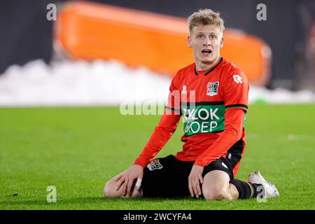 Nijmegen, Niederlande. Januar 2024. NIJMEGEN, NIEDERLANDE - 17. JANUAR: Magnus Mattsson von NEC sieht beim TOTO KNVB Cup Spiel zwischen NEC Nijmegen und Go Ahead Eagles am 17. Januar 2024 im Goffertstadion in Nijmegen, Niederlande, aus. (Foto: Broer van den Boom/Orange Pictures) Credit: dpa/Alamy Live News Stockfoto