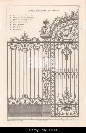 Koorhek, Carl Albert von Lespilliez, nach Francois de Cuvilliés (Sr.), 1745 druckte ein schmiedeeiserner Chorzaun in der Mitte einer Vase. Deutschland Papierätzung / Gravur Rood-Screen, Chor-Screen; Ikonostase Stockfoto