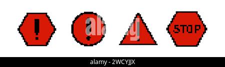 8-Bit-Warnsymbol. Pixelfehler Retro-Banner. Stock Vektor