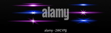 Neonblitz leuchtet lila Linie. Neonstreifen-Strahl Stock Vektor