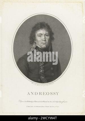 PORTRET VAN GENERAL Antoine-Francois Andréossy, Antoine CARDON, nach Francois Guérin, ca. 1800 - ca. 1813 Druck Porträt des französischen Generals Antoine-Francois Andréossy, in Oval mit Uniform. Andréossy war vorübergehend französischer Botschafter in England. Théâtre des Folies-Marigny Papierätzung Stockfoto