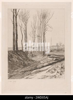 Landweg bei Vilvoorde, Carel Nicolaas Storm van 's-Gravesande, in oder vor 1872 Druck Baumstämme sind im Vordergrund am Straßenrand. Im Hintergrund läuft ein Hirte mit einer Schafherde. Papierätzstraße, Pfad. Herde, Herde Vilvoorde Stockfoto