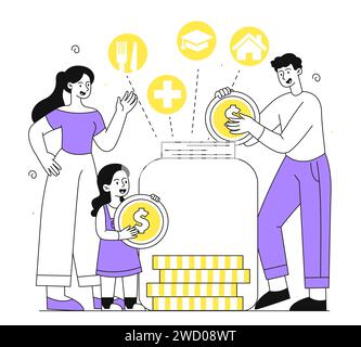 Lineares Konzept für das Familienbudget Stock Vektor