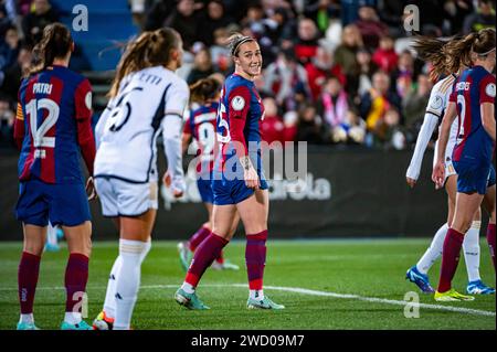 17. Januar 2024, Leganes, Madrid, Spanien: Lucy Bronze aus Barcelona wurde während des Frauenfußballspiels im Halbfinale des spanischen Supercopa-Turniers zwischen Barcelona und Real Madrid im Estadio Butarque in Leganes, Spanien, gespielt. (Kreditbild: © Alberto Gardin/ZUMA Press Wire) NUR REDAKTIONELLE VERWENDUNG! Nicht für kommerzielle ZWECKE! Stockfoto