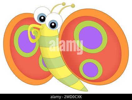 Zeichentrickfilm glückliches Tier Insekten Schmetterling fliegen und schauen isoliert Illustration für Kinder Stockfoto