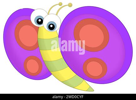 Zeichentrickfilm glückliches Tier Insekten Schmetterling fliegen und schauen isoliert Illustration für Kinder Stockfoto