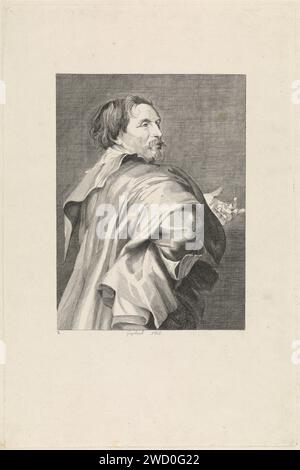 Porträt Theodoor Rombouts, Frederik Nicolaas Horatius Witsen Geysbeek, nach Paulus Pontius, nach Anthony Van Dyck, 1820–1874 Druck Porträt des Antwerpener Malers Theodoor Rombouts. Direkt im Profil mit dem Arm an der Seite. Antwerpener Papiergravur Stockfoto