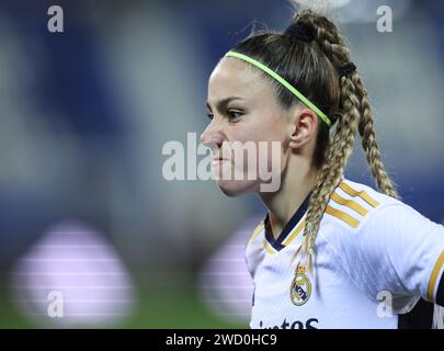 Leganes, Spanien. Januar 2024. Athenea von Real Madrid während des Spiels Barcelona FC gegen Real Madrid FC im zweiten Halbfinale des spanischen Superpokals der Frauen im Estadio Municipal de Butarque. Quelle: Isabel Infantes/Empics/Alamy Live News Stockfoto