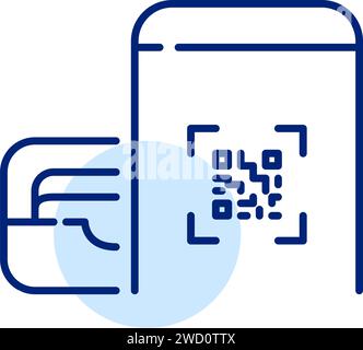 Kartenmappe, qr-Code-Zahlung. Smartphone-Banking-App. Pixelperfekter, bearbeitbarer Kontur Stock Vektor
