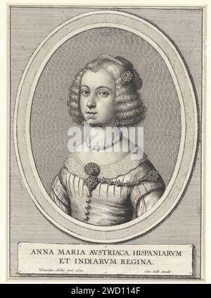 Porträt von Maria Anna van Austria, Königin von Spanien, Wenzelaus Hollar, 1650–1678 Druck Antwerpener Papierätzung Stockfoto