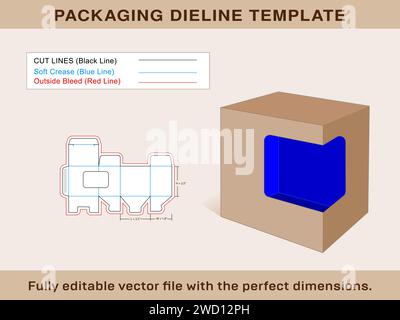 Große Geschenkbox mit Fenster Dieline Vorlage, 3D Box, Vektordatei Stock Vektor