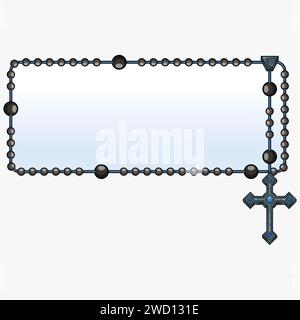 Vektordesign des Rahmens für Fotografie mit katholischem Rosenkranz, Rosenkranz mit christlichem Kreuz mit quadratischer Form, Symbol der katholischen Religion Stock Vektor