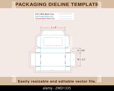 Rechteckschachtel, Geschenkschachtel, Dieline-Vorlage, Vektordatei Stock Vektor