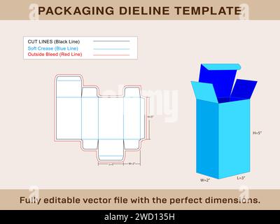 Flüsse Truck End Box Dieline Template, Editierbare Vektordatei, Stock Vektor