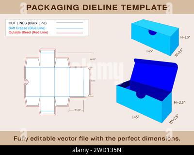 Rechteckiges Feld, Box Dieline Template, editierbare Vektordatei und 3D-Feld Stock Vektor