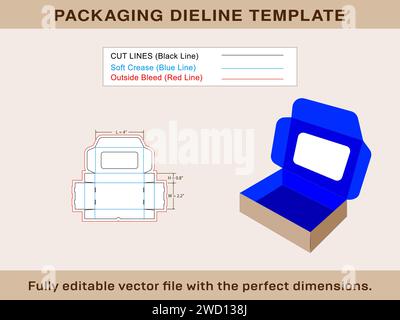 Rechteckschachtel, Geschenkschachtel, Dieline-Vorlage, Vektordatei Stock Vektor