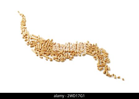 Holzpellets Biokraftstoff isoliert auf weißem Hintergrund Stockfoto