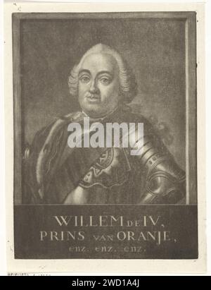 Porträt von Willem IV., Prinz von Orange und Nassau, Rienk Jelgerhuis, 1770 Druck Wilhelm IV., Prinz von Orange und Nassau in Rüstung gekleidet. Leeuwarden Papierkabelbaum Stockfoto