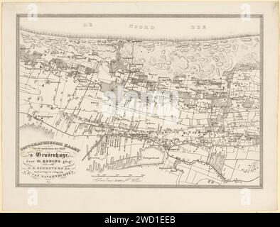 Topographische Karte der Umgebung von Gravenhage, Jacobus Engelbertus Schoevers AZ, 1830 - 1846 drucken die Haager Papierkarten, Atlanten den Haag. Zuid-Holland Stockfoto