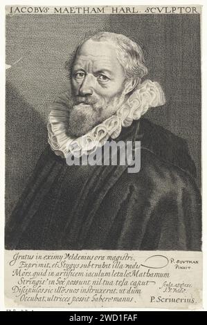 Porträt von Jacob Matham, Jan van de Velde (II), nach Pieter Claesz. Soutman, 1630 Druck Porträt des Haarlem Graveurs Jacob Matham. Papierstich in den nördlichen Niederlanden Stockfoto