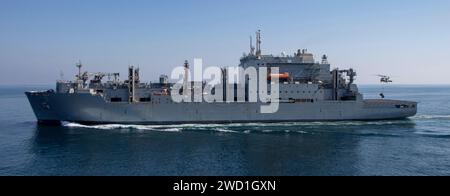 Die USNS Matthew Perry dampft neben dem Flugzeugträger USS Nimitz im Arabischen Golf. Stockfoto