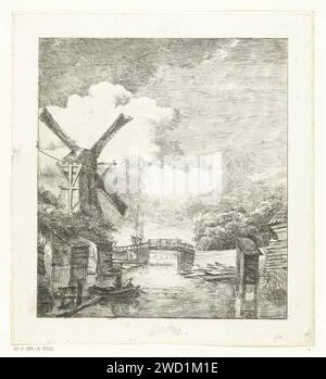 Landschaft mit Mühle aan Water, Albertus Brondgeest, 1796 - 1849 drucken Niederlande Papierätzung / Pinselwindmühle in Landschaft. Windmühle Stockfoto