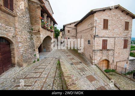 Kopfsteinpflasterallee in Spello - Italien Stockfoto