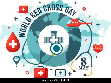 Welt Rotes Kreuz Tag Vektor Illustration am 8. Mai zur medizinischen Gesundheit und Bereitstellung von Blut im Gesundheitswesen Flat Cartoon Hintergrund Design Stock Vektor