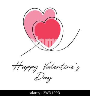 Zwei Herzen Durchgehende Einzeilenzeichnung. Valentinstag-Konzept. Herzpaare Trendige Minimalistische Illustration. Liebe Minimalistische Contour Art Vektorillu Stock Vektor