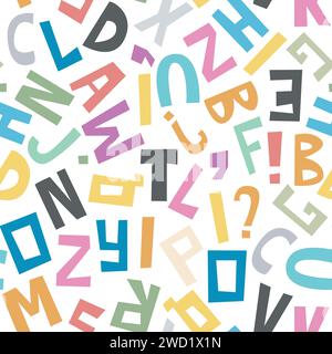 Englisches Alphabet zufällig ausgeschnittene Buchstaben nahtloses Muster Stock Vektor
