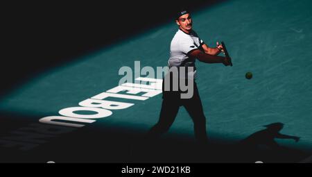 Melbourne, Australien, 18. Januar 2024. Der italienische Tennisspieler Lorenzo Sonego spielt 2024 beim Australian Open Tennis Grand Slam im Melbourne Park. Foto: Frank Molter/Alamy Live News Stockfoto