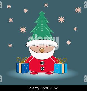 Frohe Weihnachten und Happy New Year-Karte. Weihnachtsmann mit Geschenken. Vektor Stockfoto