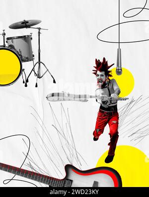 Poster für ein Rockmusikfestival mit energiegeladenen Auftritten und Live-Bands. Stockfoto