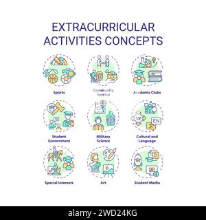 Bearbeitbare dünne Symbolgruppe, die außerschulische Aktivitäten darstellt Stock Vektor