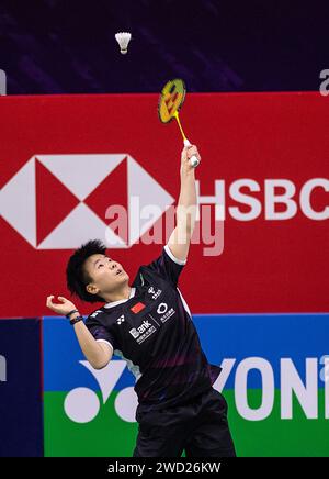 Neu-Delhi, Indien. Januar 2024. He BingJiao tritt im Zweitrundenspiel der Frauen zwischen He BingJiao aus China und Pornpawee Chochuwong aus Thailand beim India Open 2024 Badminton-Turnier in Neu-Delhi, Indien, am 18. Januar 2024 an. Quelle: Javed Dar/Xinhua/Alamy Live News Stockfoto