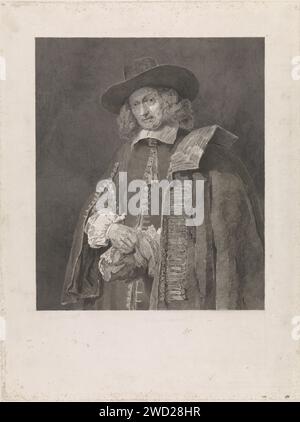 Porträt von Jan sechs, Johann Wilhelm Kaiser (I), nach Rembrandt van Rijn, 1823–1853 Druck Porträt zehn Halven Lijve von Jan sechs, Bürgermeister von Amsterdam. Papierätzung Stockfoto