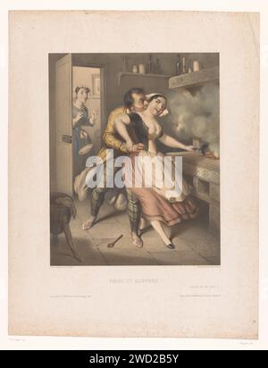 Charles Bargue, 1851 Printdrucker: Parispublisher: Parispublisher: London Paper (Lovers) küsst sich gegenseitig. Unterbrochenes Meeting, Liebhaber überrascht. Küchenmädchen, Küchendiener Stockfoto