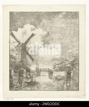 Landschaft mit Mühle aan Water, Albertus Brondgeest, 1796 - 1849 drucken Niederlande Papier Ätzen Windmühle in Landschaft. Windmühle Stockfoto