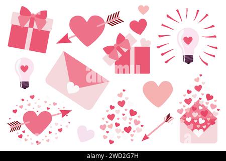 Valentinstag Vektor-Set für Druck kranker Pack. Flache Abbildung isoliert auf weiß. Tolle Design-Kollektion für Karten, Poster, Banner. Cartoon Hea Stock Vektor