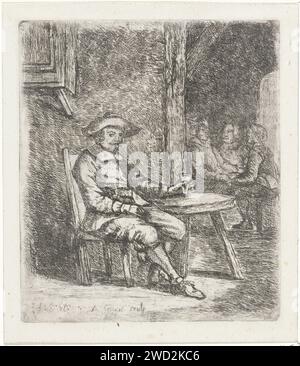 Inn, A. Schaub, nach Johannes Adrianus Schultz, 1830 - 1863 Druck sitzt Ein Mann an einem Tisch mit einem Glas in der Hand in einem gasthaus. Drei Männer um einen Tisch im Hintergrund. Papier Ätzglas, Haltegriffe Stockfoto