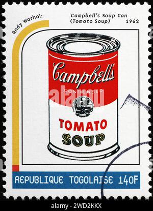 "Campbell's Suppe Dose" von Andy Warhol auf Briefmarke Stockfoto