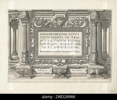 Memorabilivm Neues Testament im Tempel Gestorvm Icons dreizehn elegant und eleganteste, Luke van Doetechum, nach Hans Vredeman de Vries, nach G. van Groeningen, c. 1659 - ca. 1677 gedruckte Architekturstitelausgabe für eine Serie von 13 Drucke mit Ereignissen aus dem Neuen Testament, die rund um den Tempel stattfinden. Druckerei: Antwerpen: Amsterdam Papiergravur / Ätzung Stockfoto