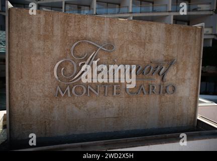 Fairmont Monte Carlo Schild am Eingang Stockfoto