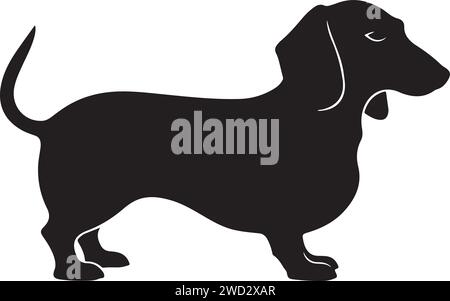 Dackel, solide schwarze Silhouette, Vektor-Illustration. Stock Vektor