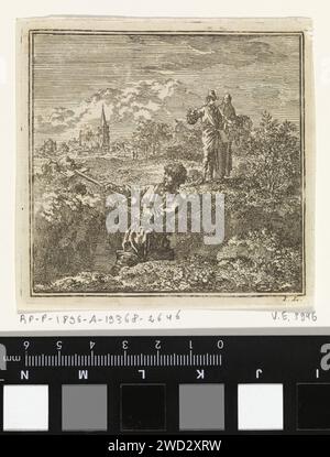 Man gräbt eine tiefe Grube auf der Suche nach Senfsamen, Jan Luyken, 1711 Druck Amsterdam Papier Ätzen / Buchdruck Senf. Grube, Loch. Suche nach Schätzen oder Suche nach Schätzen Stockfoto