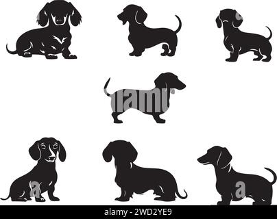 Dackel, solide schwarze Silhouette, Vektor-Illustration. Stock Vektor