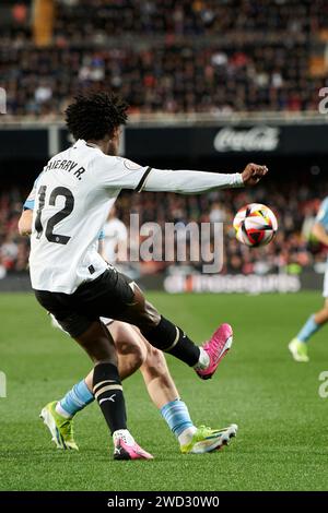 Thierry Correia von Valencia CF in Aktion während des Achten Endspiels des King's Cup 23/24 im Mestalla Stadium (Valencia, Achter Endspiel des Königs) Stockfoto